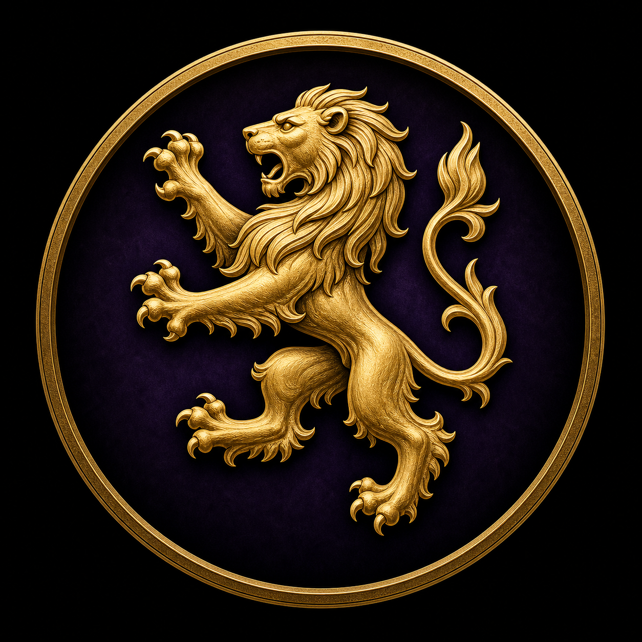 Golden rampant lion crest